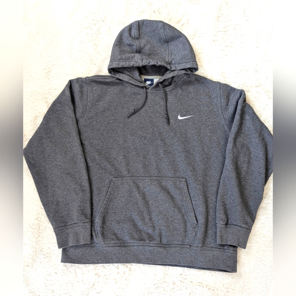 Nike XL grey pullover hoodie white swoosh 2000s classic cotton sweatshirt hood
